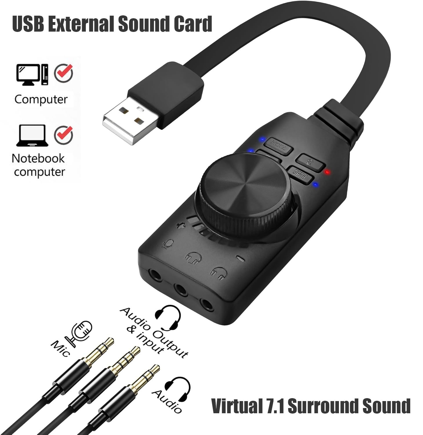 Gaming Headset 7.1 - USB Sound Card Virtual 7.1 Surround